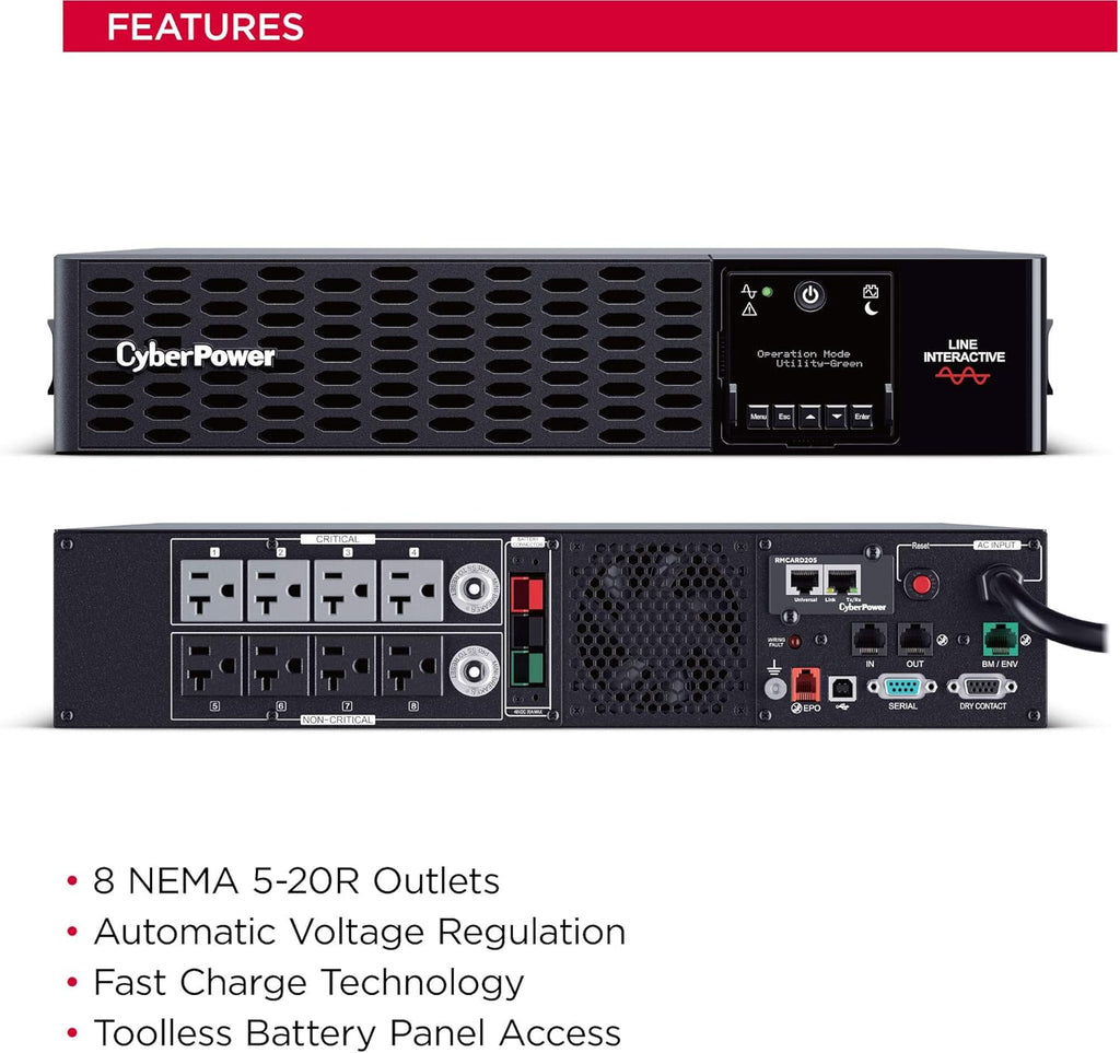 UPS System, 2000VA/2000W, 8 Outlets, 2U Rack/Tower E2392