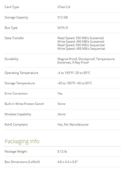 256 GB CFast 2 Pack W720869